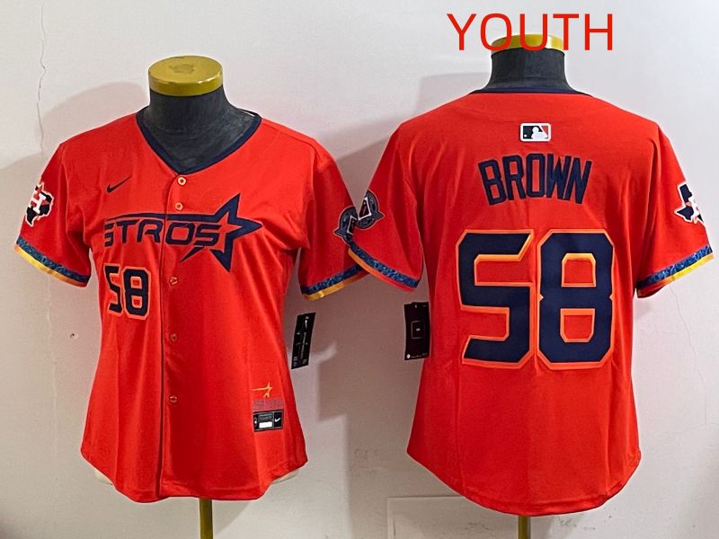 Youth Houston Astros #58 Brown Orange Fourth generation Joint Name 2025 Nike MLB Jersey style 4->youth mlb jersey->Youth Jersey